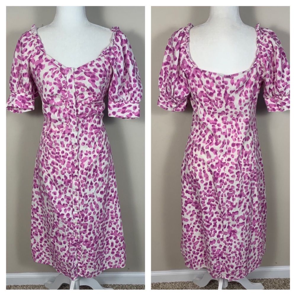 Who What Wear Button Front Linen Rayon Blend Puff Sleeve Midi Dress - Picture 1 of 14
